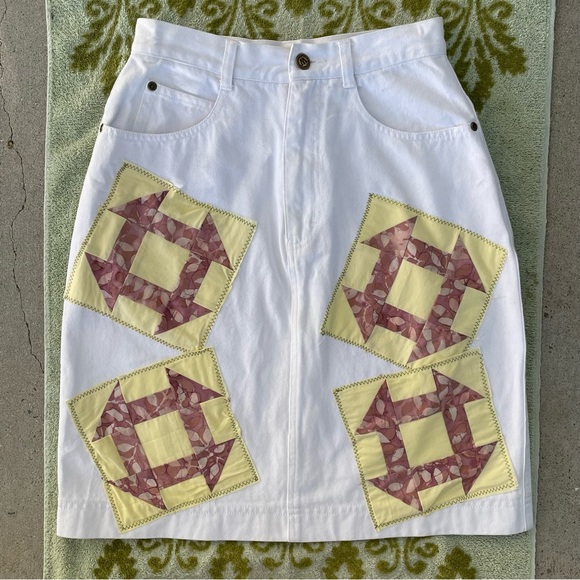 Vintage upcycle patchwork white midi skirt - Picture 1 of 11